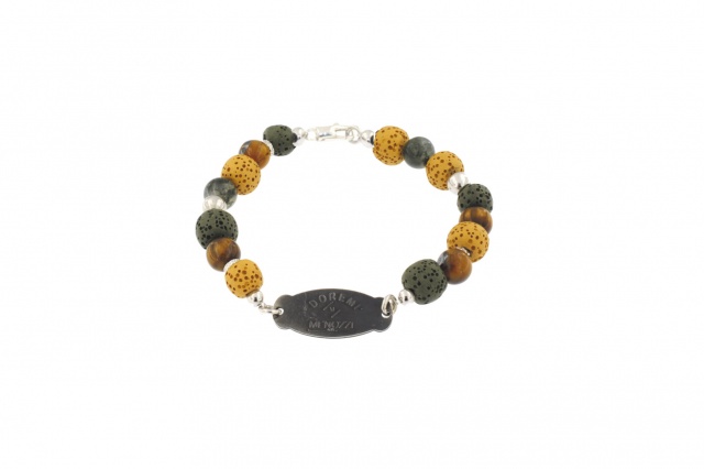 Silver and hard stone man bracelet, yellow colour
