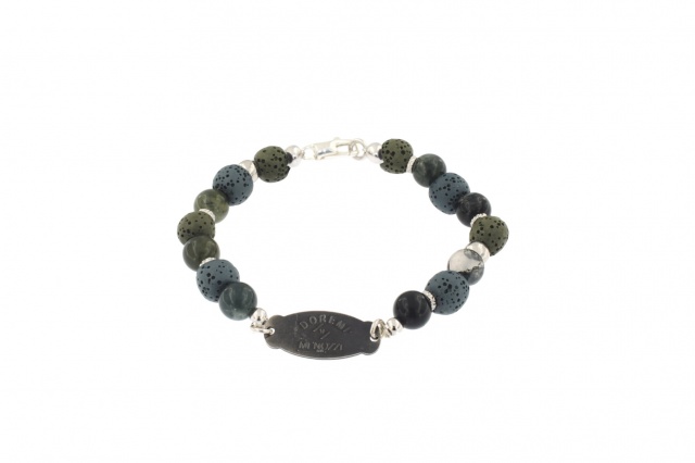Silver and hard stone man bracelet, green colour