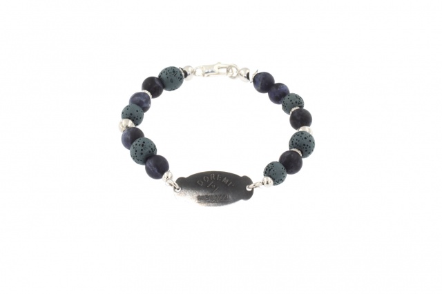 Silver and hard stone man bracelet, indaco colour