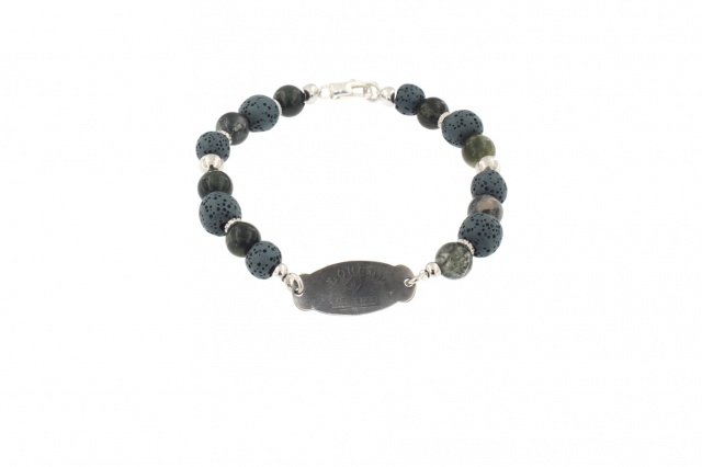 Silver and hard stone man bracelet, blu-green colour
