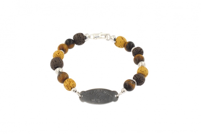 Silver and hard stone man bracelet, mustard colour